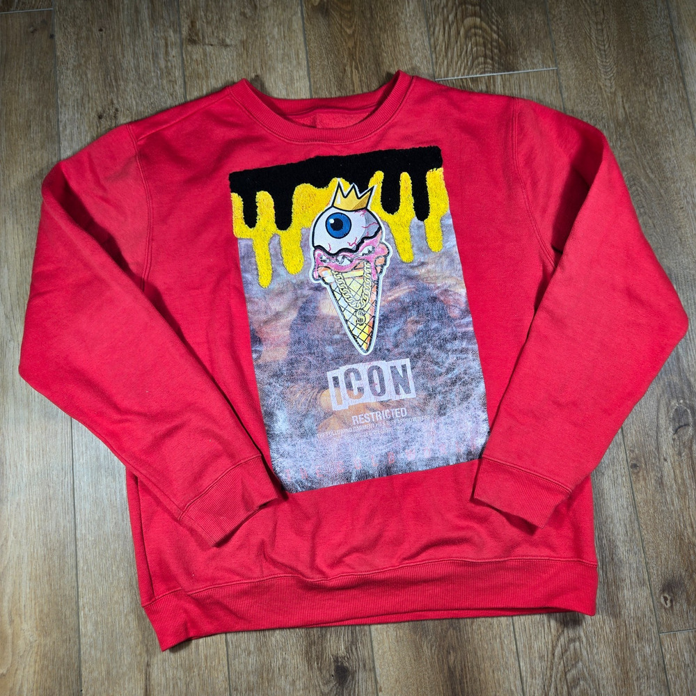 Spark Studio ICON Shirt Mens 2XL Red Textured Knit Sweater Artistic Graphic Y2K